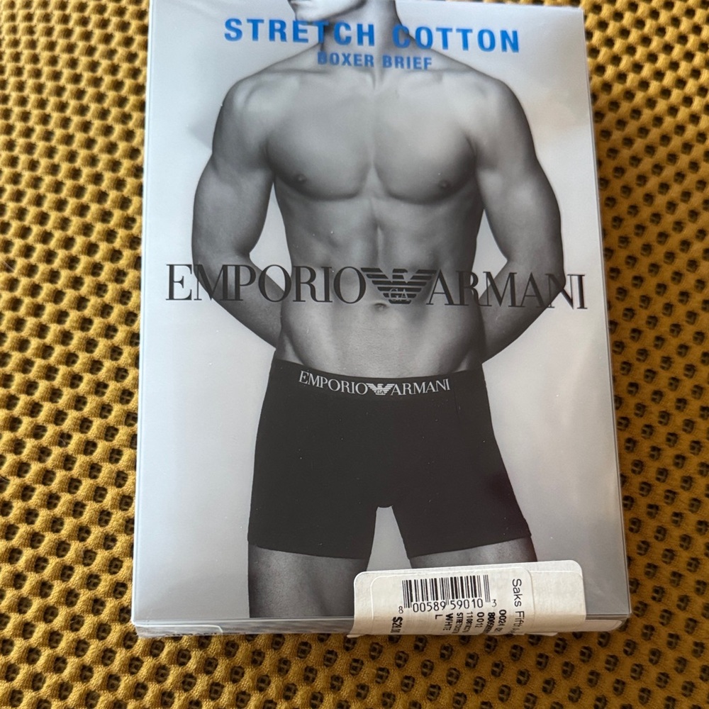 Emporio Armani white Stretch Cotton Boxer Briefs with Logo Waistband